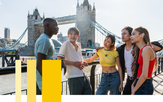 Students in front of Tower Bridge in London